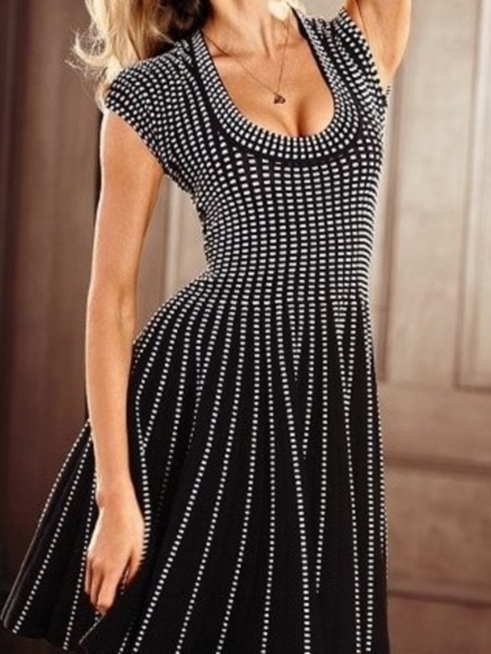 New Victoria's Seacret Moda International Black & White Dot-Pattern Midi Dress